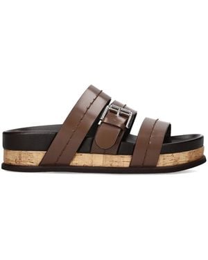 Premiata Buckle Leather Flat Sandals - Brown
