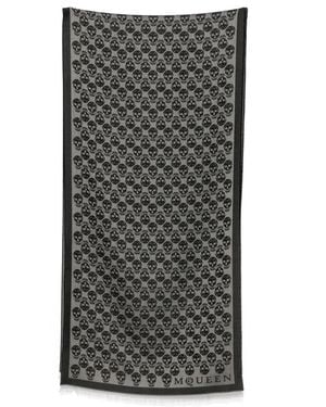 McQueen Skull-Pattern Fringed Scarf - Gray