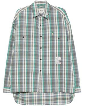 Maison Mihara Yasuhiro Check-Pattern Logo-Patch Shirt - Blue