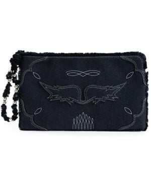 Zadig & Voltaire Pouch Con Ricamo E Frange - Blu
