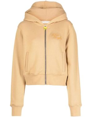 Palm Angels Embroidered-Logo Zip-Up Hoodie - Natural