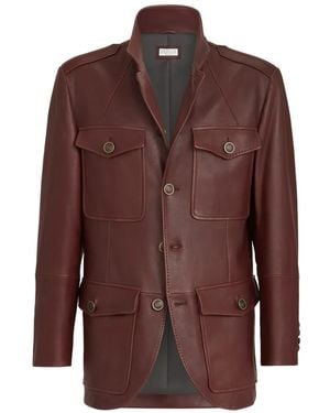 Brunello Cucinelli Nappa Leather Utility Blazer - Brown
