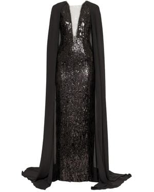 Nissa Sequined Cape Maxi Dress - Black