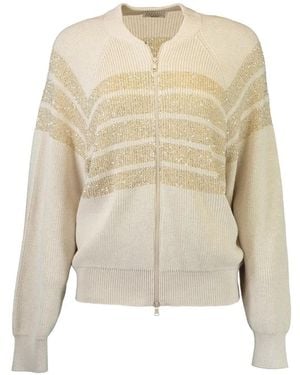 Brunello Cucinelli Sequin-Embellished Full-Zip Cardigan - Natural
