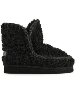 Mou Eskimo 18 Crochet-Stitch Ankle Boots - Black