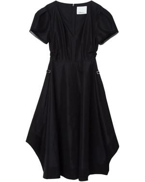 3.1 Phillip Lim Puff-Sleeve V-Neck Midi Dress - Black
