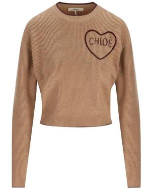 Chloé Gerippter Pullover Mit Herzstickerei - Weiß