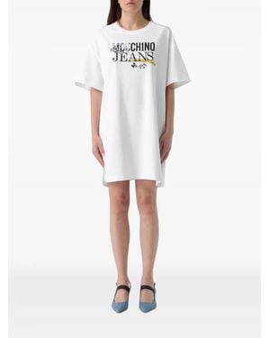 Moschino Logo-Print Mini T-Shirt Dress - White