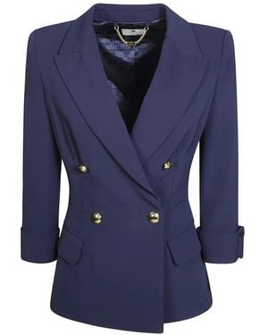 Elisabetta Franchi Double-Breasted Pleated-Back Jacket - Blue