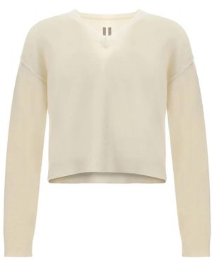 Rick Owens Pull Côtelé À Col V - Blanc