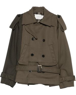 Feng Chen Wang Check-Panelled Double-Breasted Jacket - Brown