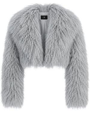 OW Collection Celia Cropped Fur Jacket - Grey