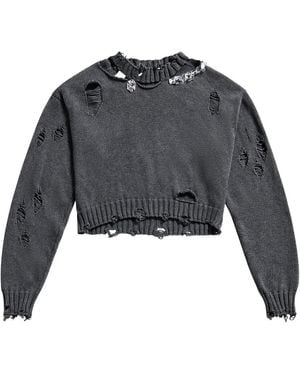 Area Crystal-Embellished Distressed Sweater - Gray