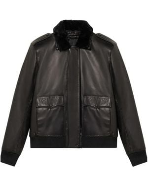 Brooks Brothers Fur Collar Leather Jacket - Black