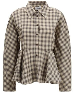 Ganni Check Peplum Shirt - Natural