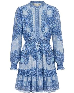 Hale Bob Eleanora Paisley-Print Smocked Mini Dress - Blue