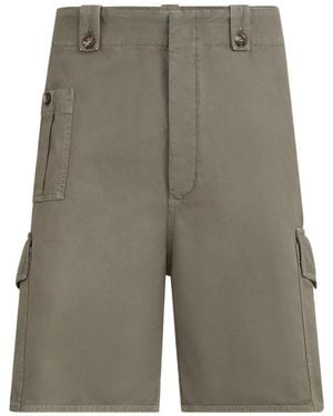 Brunello Cucinelli Bermudas Teñidas En Lona De Algodón Y Lino Con Bolsillos Cargo - Gris