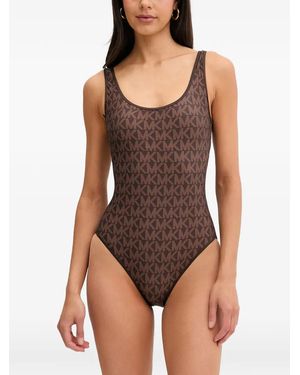 MICHAEL Michael Kors Reversible Logo Scoopneck Swimsuit - Purple