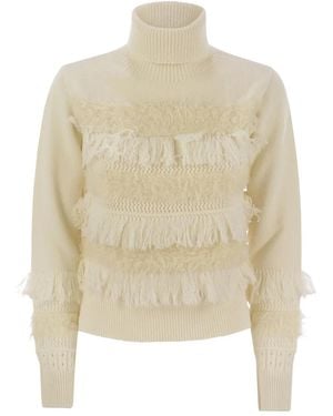 Vanisé Fringed Turtleneck Jumper - Natural