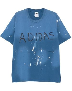 adidas X Paint-Splatter Logo-Print T-Shirt - Blue