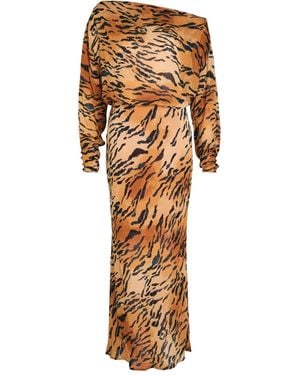 Never Fully Dressed Tilly Long-Sleeve Tiger-Print Dress - Metallic
