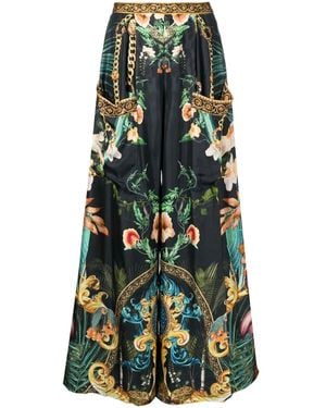 CAMILLA Graphic-Print Wide-Leg Pants - Green