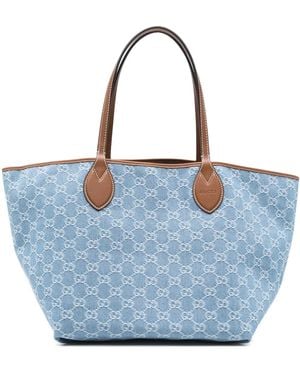 Gucci Totissima Monogram-Pattern Denim Tote Bag - Blue