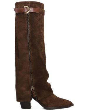 Julie Dee Buckle-Detail Suede Boots - Brown