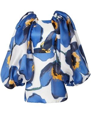 Carolina Herrera Gathered Silk Mini Dress - Blue
