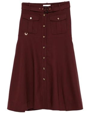 Zimmermann Belted Button-Front Midi Skirt - Purple