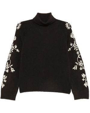 iBlues Pull À Fleurs Brodées Et Col Roulé - Black