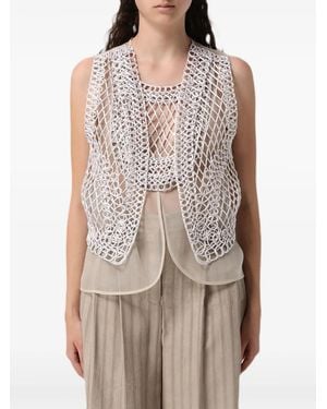 Emporio Armani Crochet-Knit Asymmetric Gilet - White