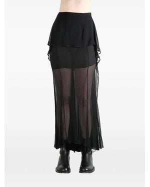 Yehuafan Jupe Longue À Design Superposé - Black