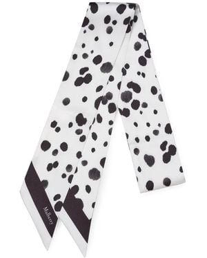 Mulberry Dalmatian-Print Skinny Scarf - White
