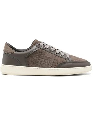 Ferragamo Panelled Leather Trainers - Grey