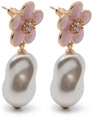 Self-Portrait Flower-Motif Pearl-Drop Earrings - White