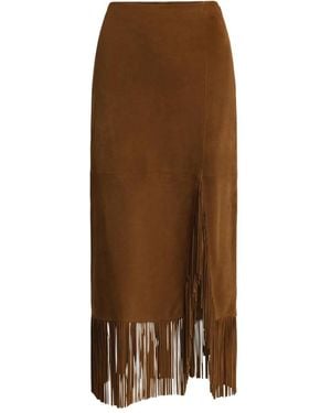 Polo Ralph Lauren Suède Midi-Rok Met Franje - Bruin