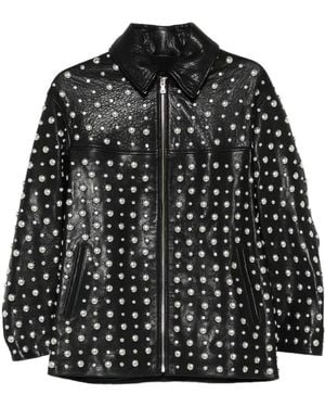 Nour Hammour Veste En Cuir À Détails De Clous Zippée - Black