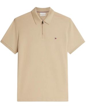 Tommy Hilfiger Zip-Neck Logo-Detail Polo Shirt - Natural