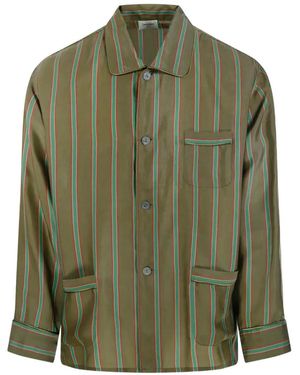 Saint Laurent Striped Pocket Pyjama Top - Green