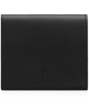 Ami Paris Cowhide Leather Bifold Wallet With Ami De Coeur - Black