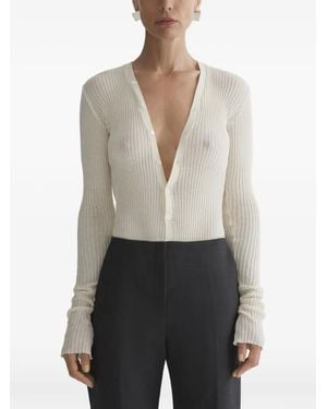 Mugler V-Neck Ribbed Top - Grey