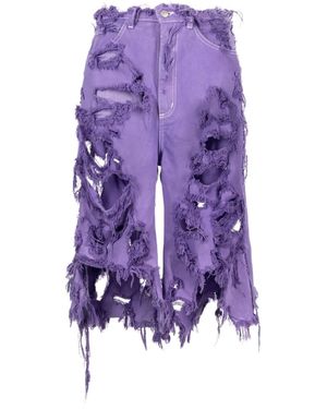 Natasha Zinko Destroyed Monster Denim Shorts - Purple