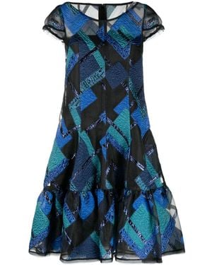 Talbot Runhof Patchwork Flared Short Dress - Blue