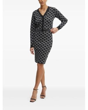 Karl Lagerfeld Monogram-Pattern Buttoned Cardigan - Black