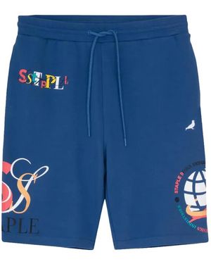 Staple Mcbaine Aop Graphic Drawstring Shorts - Blue