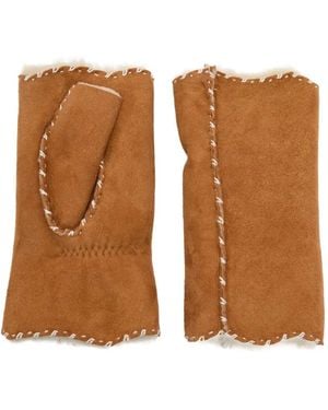 Agnelle Alix Open-Finger Shearling Gloves - Brown