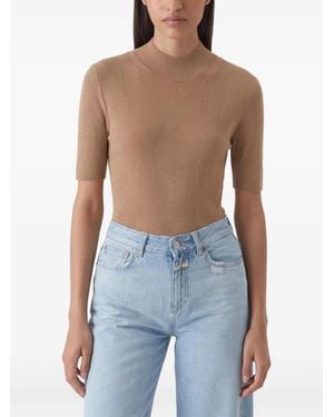 Closed Ribbed Fine-Knit Sweater - Black