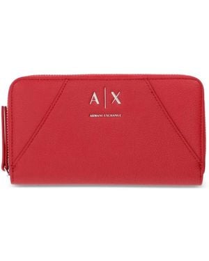 ARMANI EXCHANGE Logo-Plaque Pebbled Wallet - Red