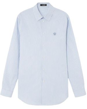 Versace Striped Cotton-Poplin Slim Shirt - Blue
